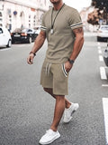 Two-Piece Set Men'S Contrast Binding Tee & Drawstring Waist Shorts Set, Quality and Comfort Casual Short Sleeve round Neck T-Shirt & Pocket Track Shorts, Summer Outfits Clothes Set for Men